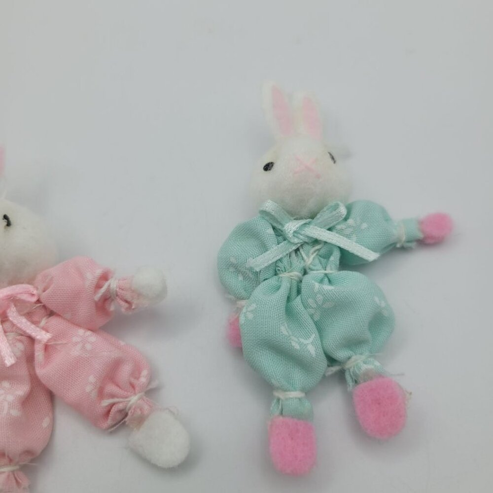 Handmade Bunny Easter Ornament Small Rabbit Felt 3 Inch Bending Ribbon Spring - Picture 6 of 8